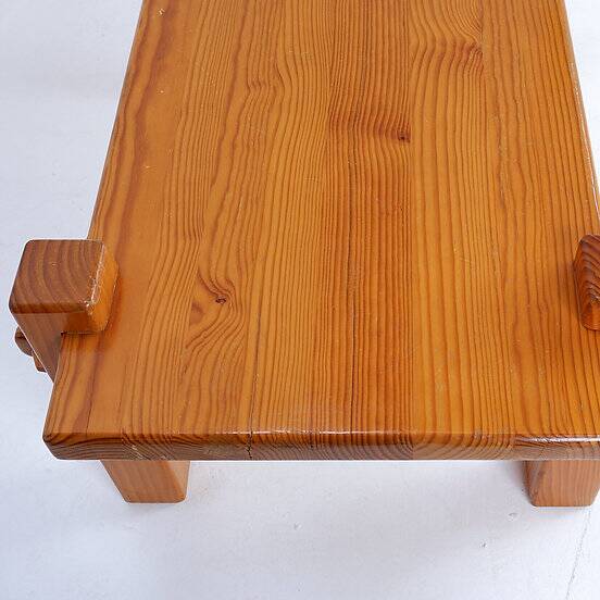 Vintage Brutalist solid pine coffee table from the 70s