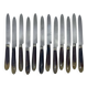 Set of 12 dessert knives with two-tone horn-effect resin handles.