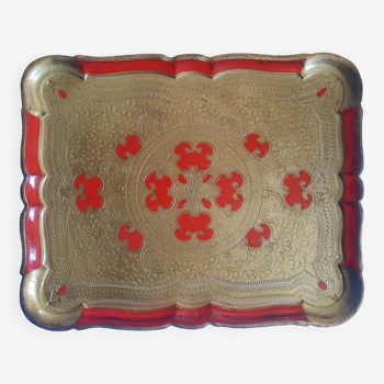 Large Florentine Italian red and gold vintage tray