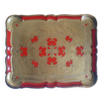 Large Florentine Italian red and gold vintage tray