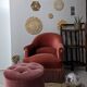 Pouf or footrest in pink velvet with fringes