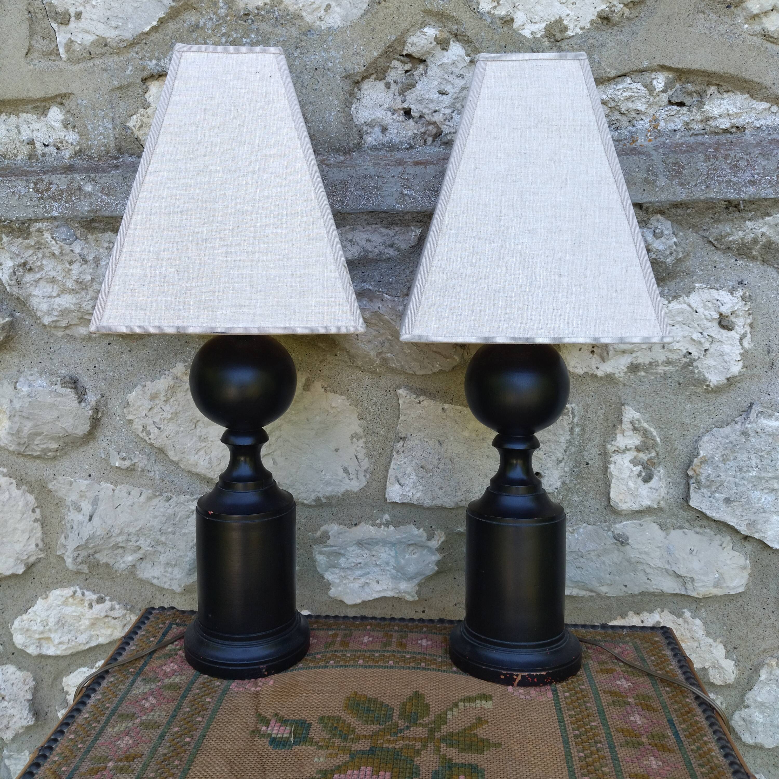 Pair of turned wooden lamps