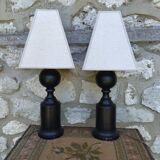 Pair of turned wooden lamps