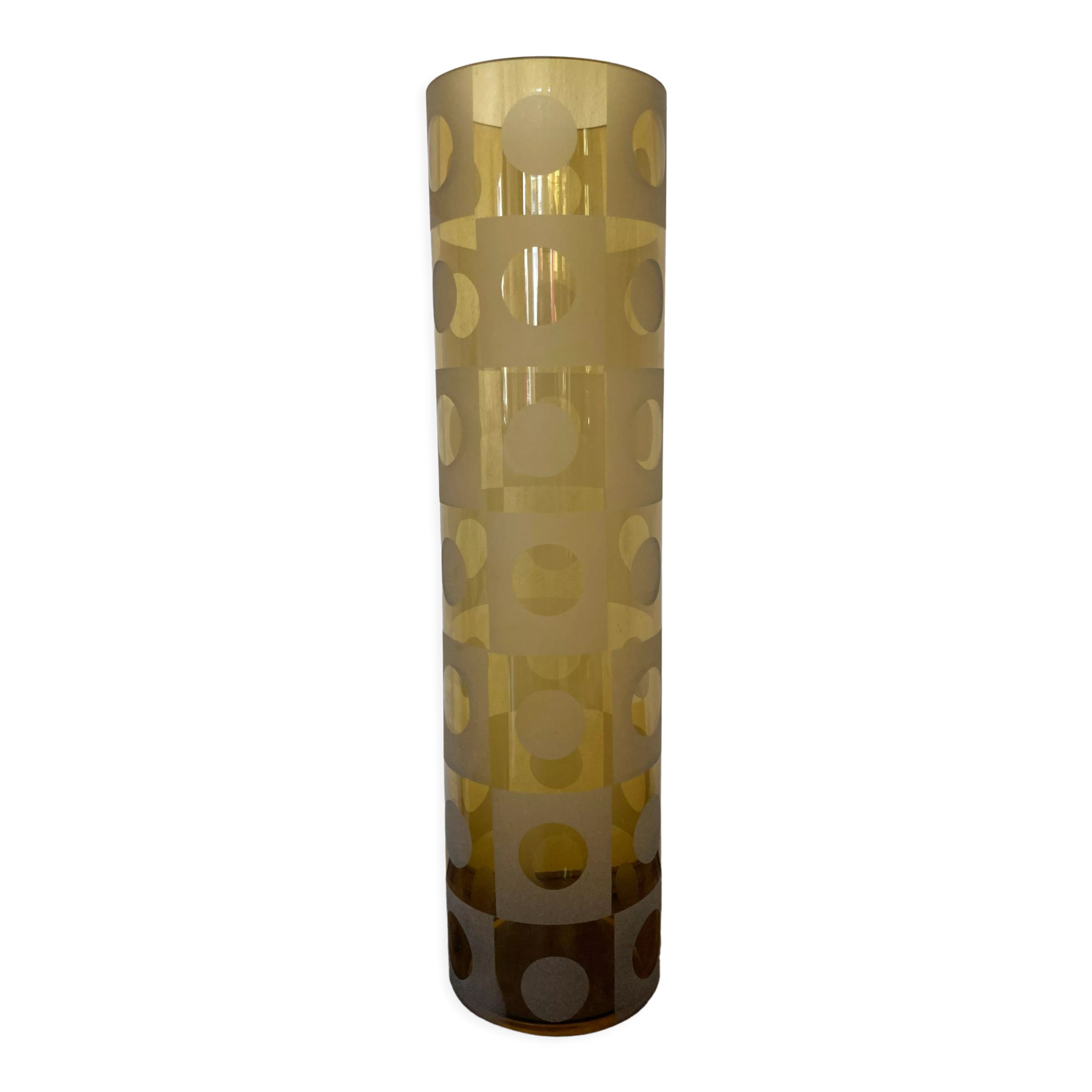 Amber yellow glass vase frosted geometric pattern