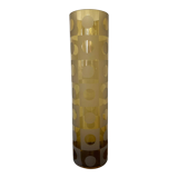 Amber yellow glass vase frosted geometric pattern