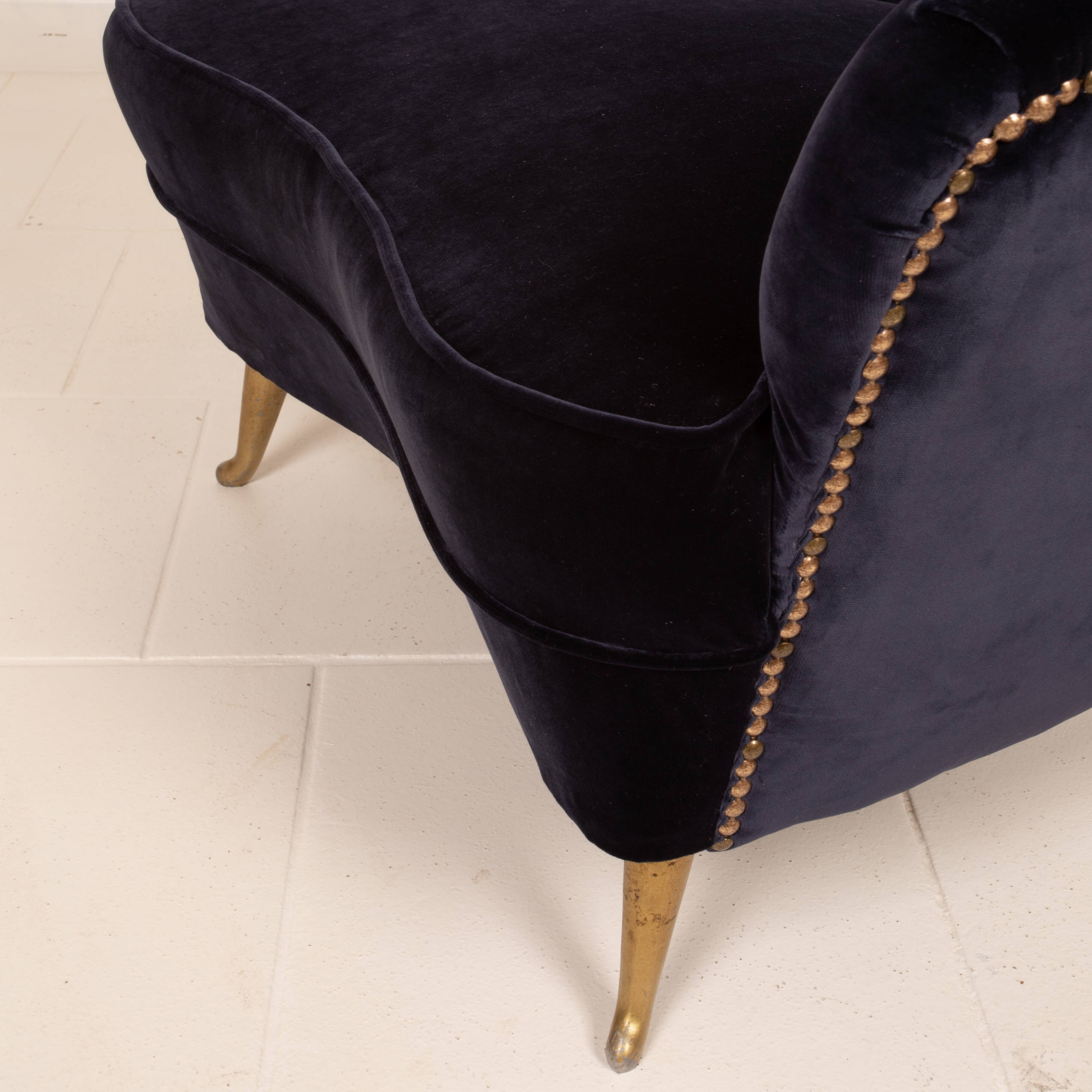Fauteuil en velours de style mid-century Cesare Lacca pour ISA Bergamo
