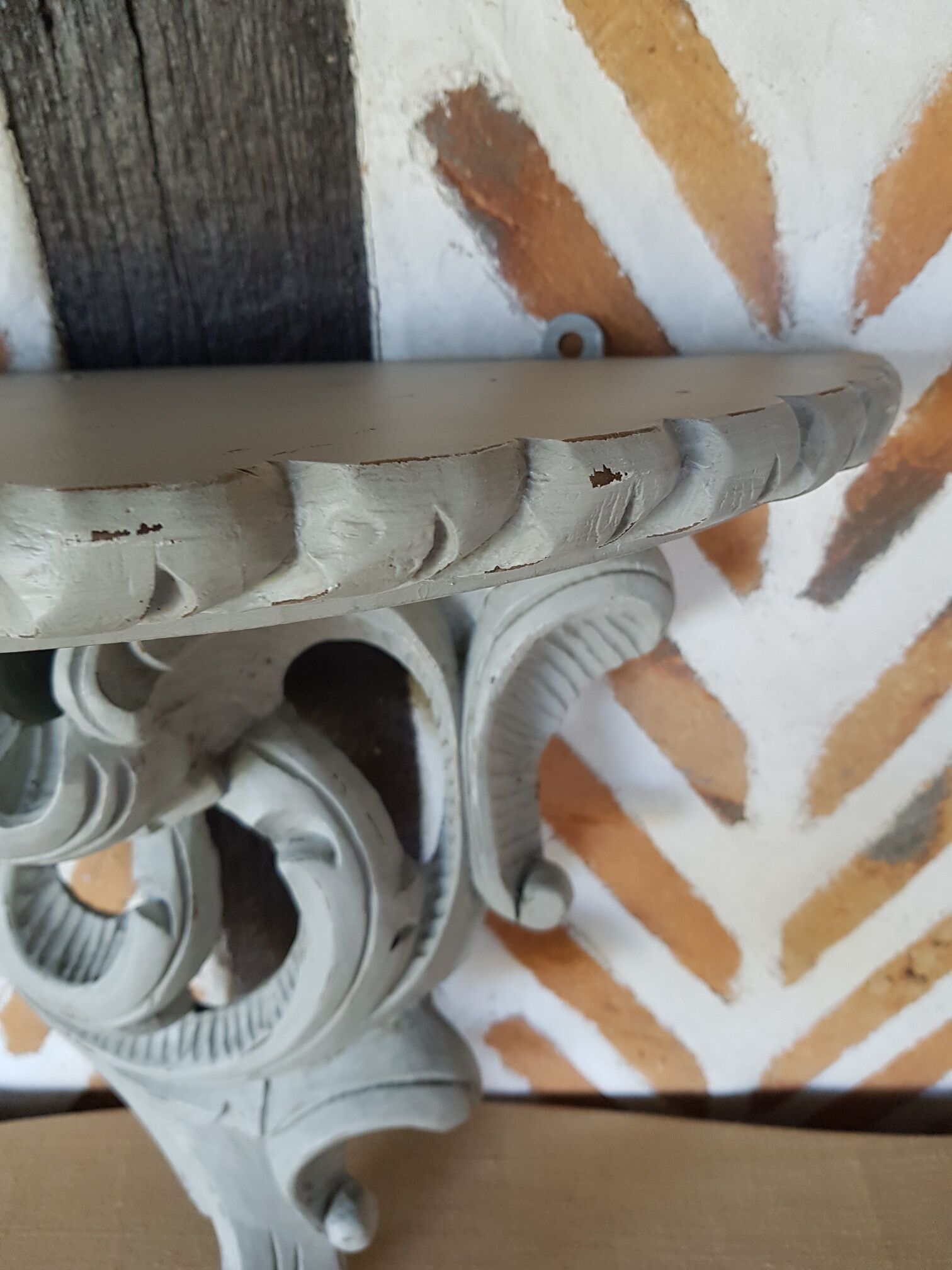 Gray patinated wood wall console