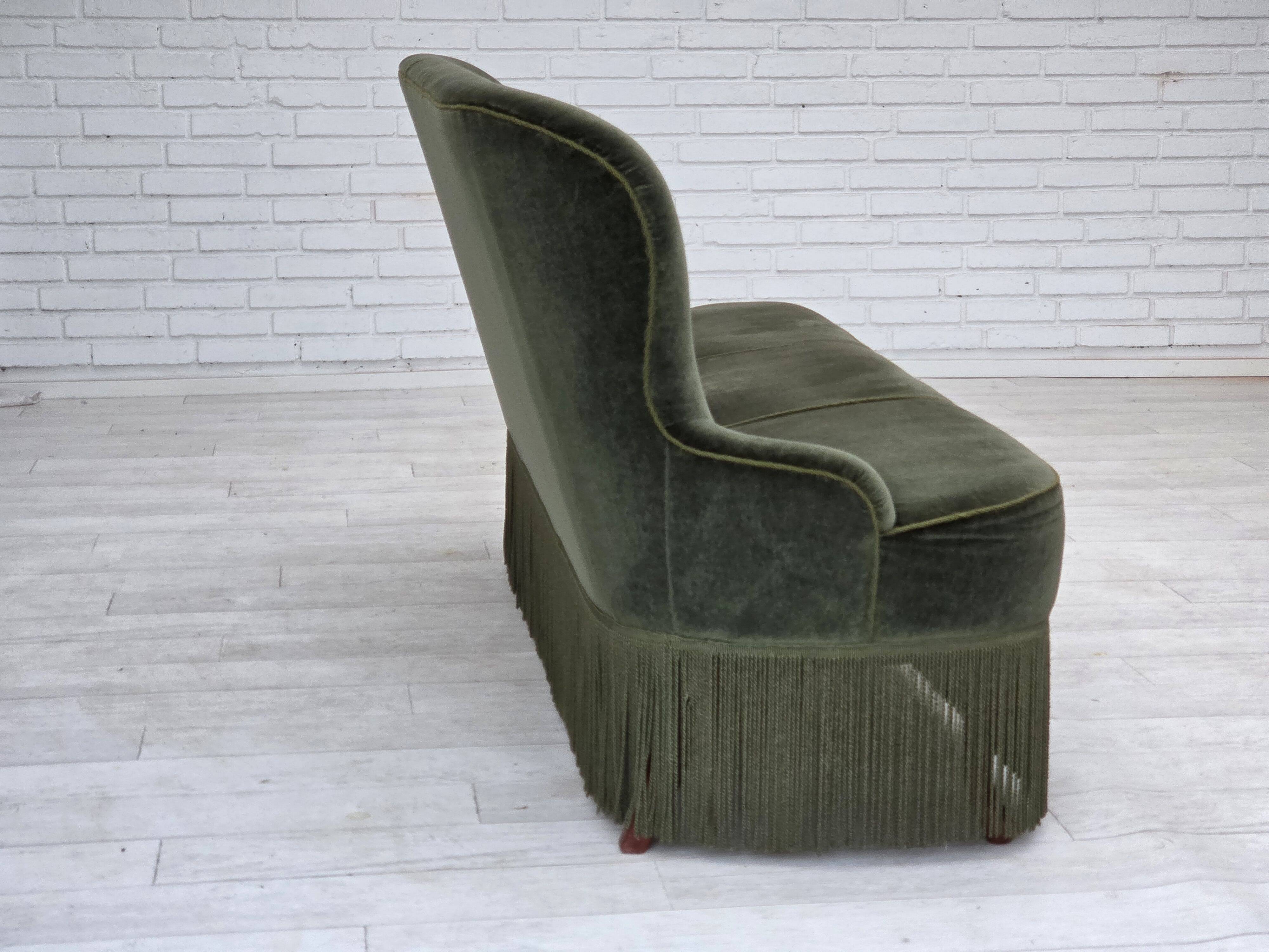 1970s, Danish 3-seater sofa, furniture velour, beech wood legs.