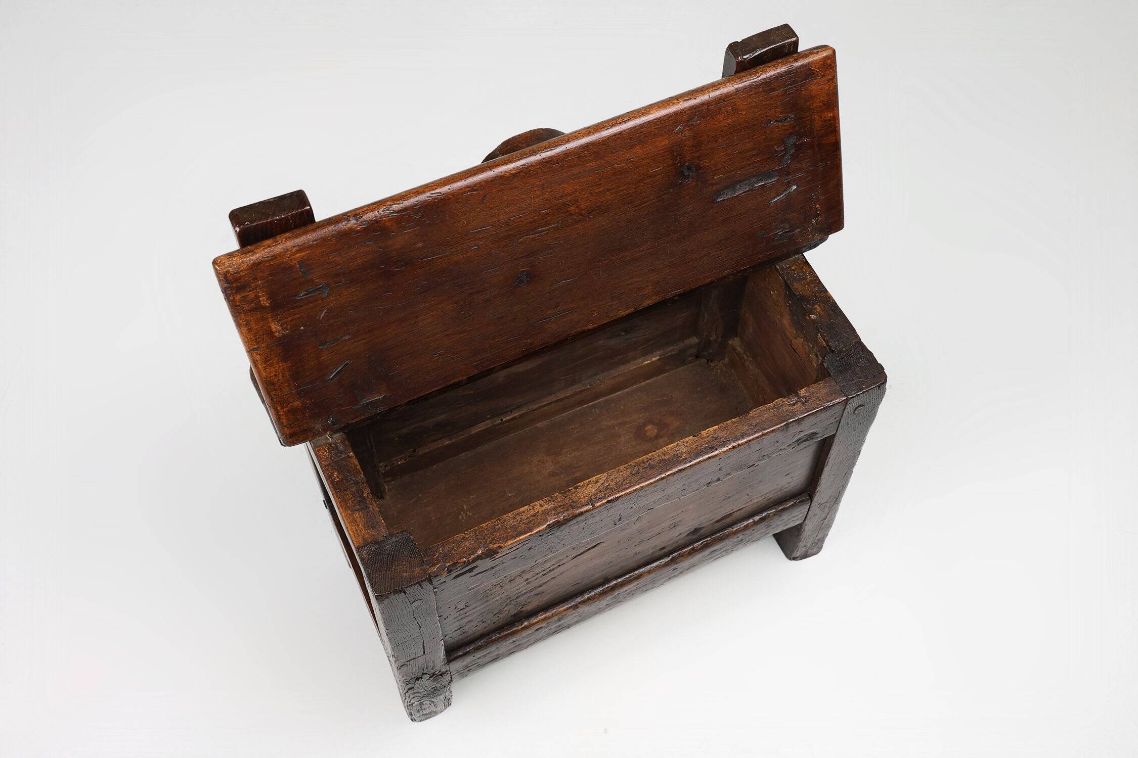 Antique French Wooden Stool with Storage