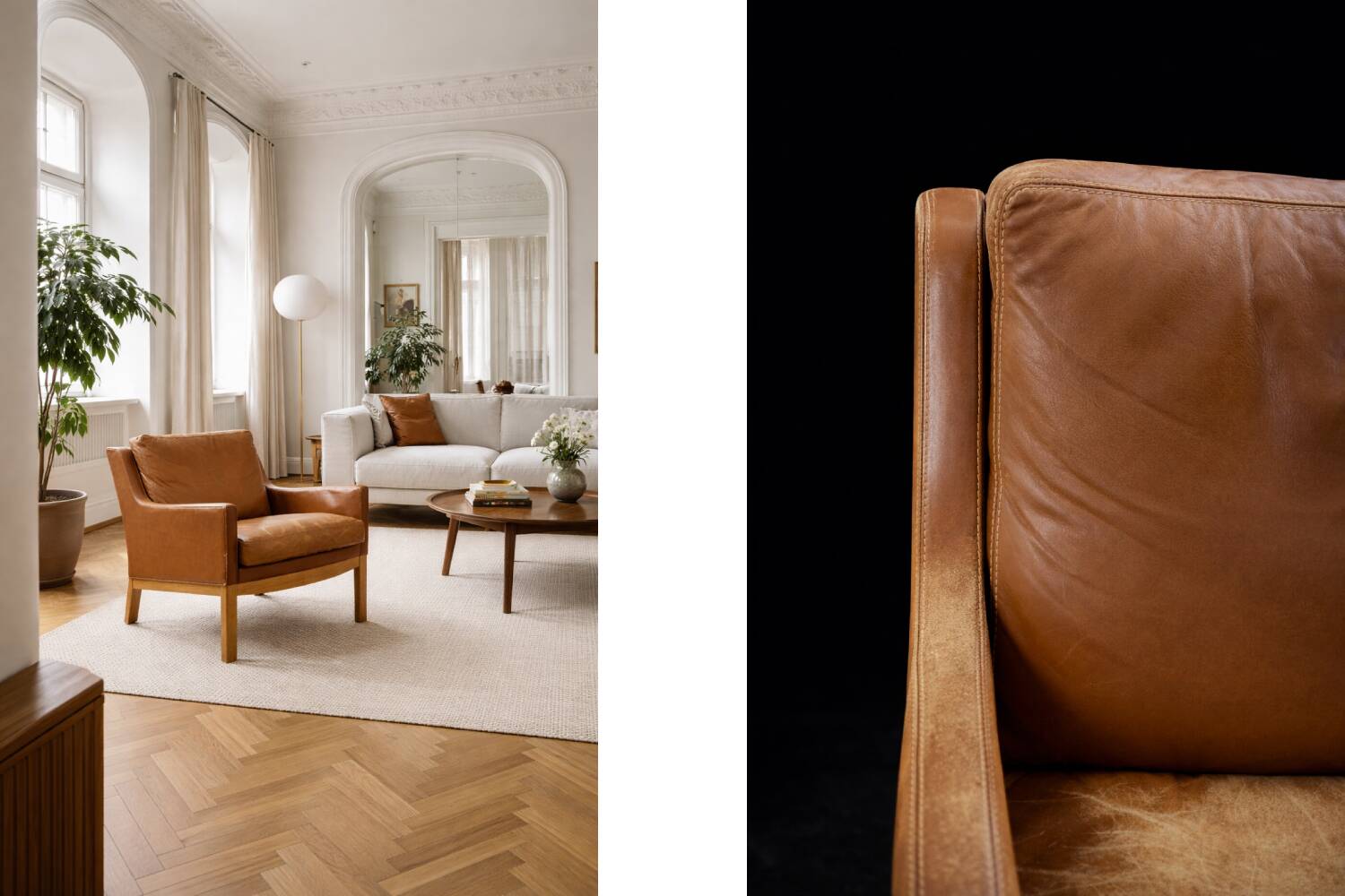 Vintage Mid-Century Danish Modern Brown Leather Easy Chair Model 39