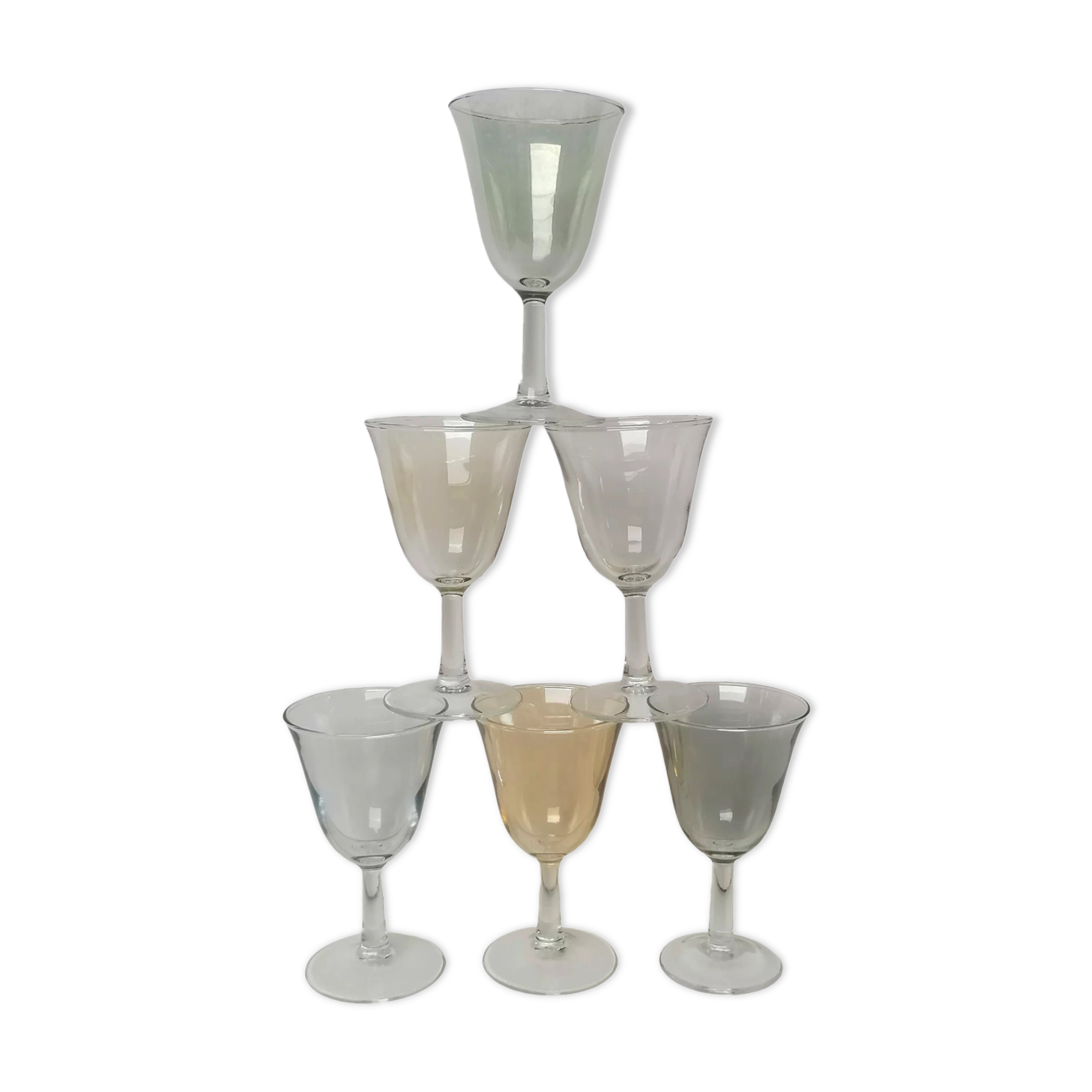 6 iridescent harlequin glasses in port