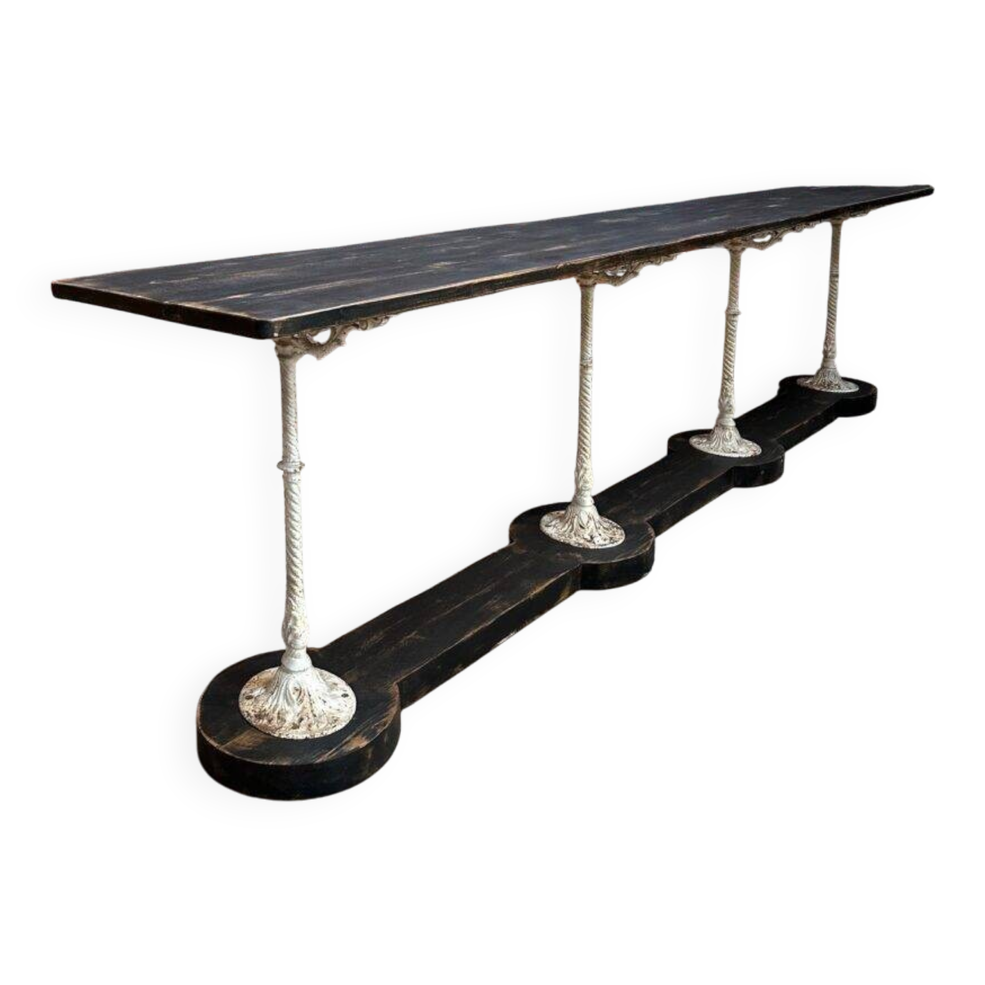 Decorative console table in cast iron and wood