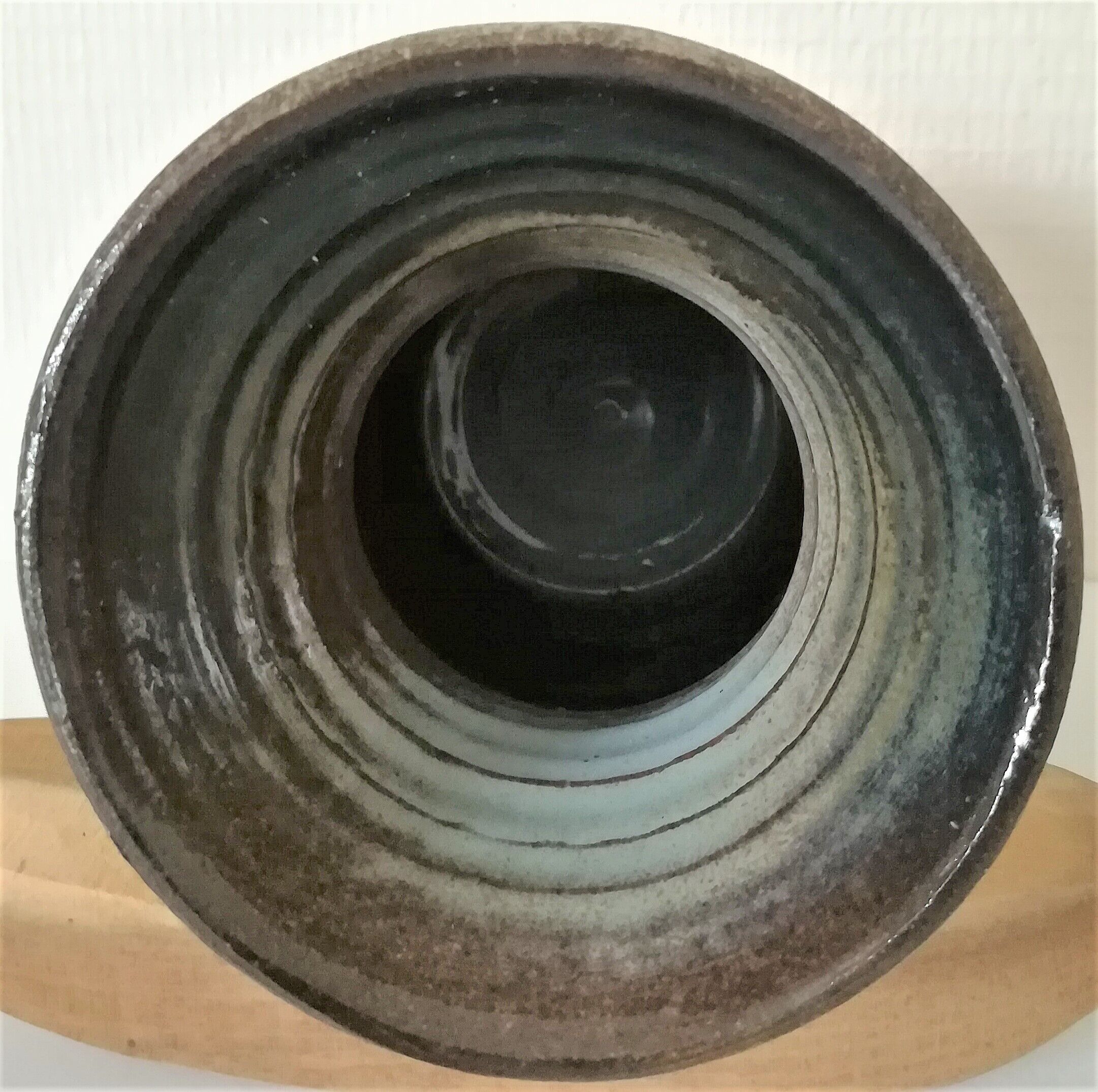 Vintage enamelled ceramic vase decorated with ferns