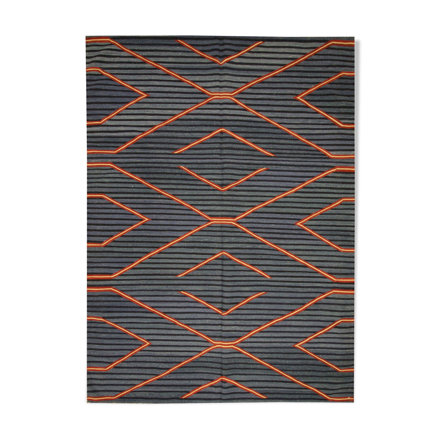 Modern geometric blue kilim rug handwoven flatwoven wool area rug- 122x183cm
