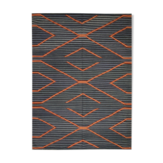 Modern geometric blue kilim rug handwoven flatwoven wool area rug- 122x183cm