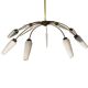 Vintage 8-light chandelier in brass and ribbed opaline glass