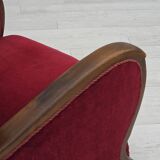 1950s, Danish relax armchair, cherry-red furniture velour, dark beech wood.