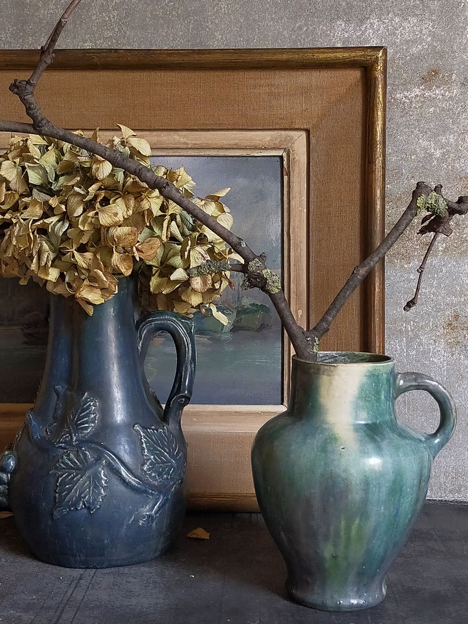 Ancient pottery with blue enamel 19th century