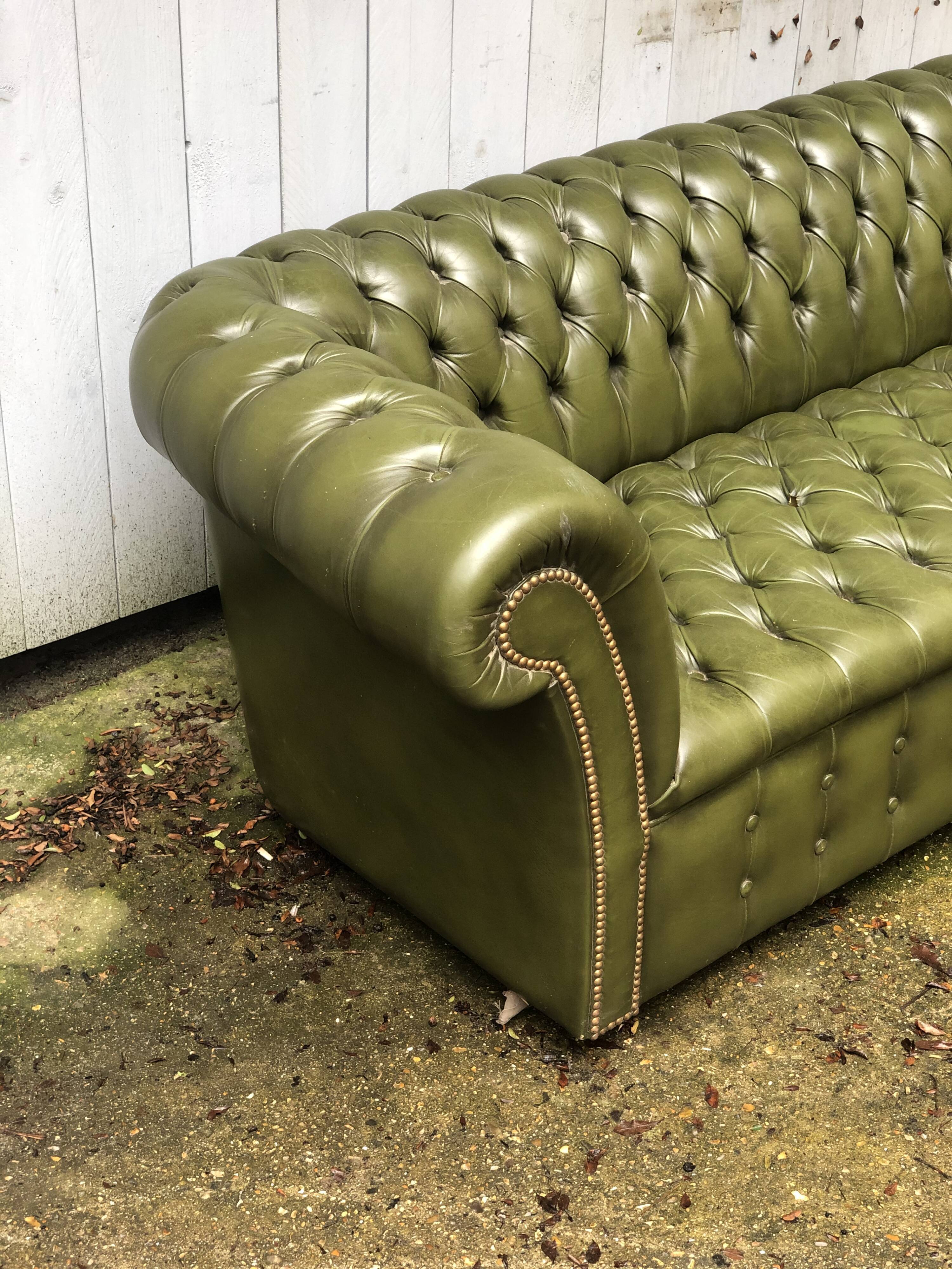 Chesterfield green leather sofa