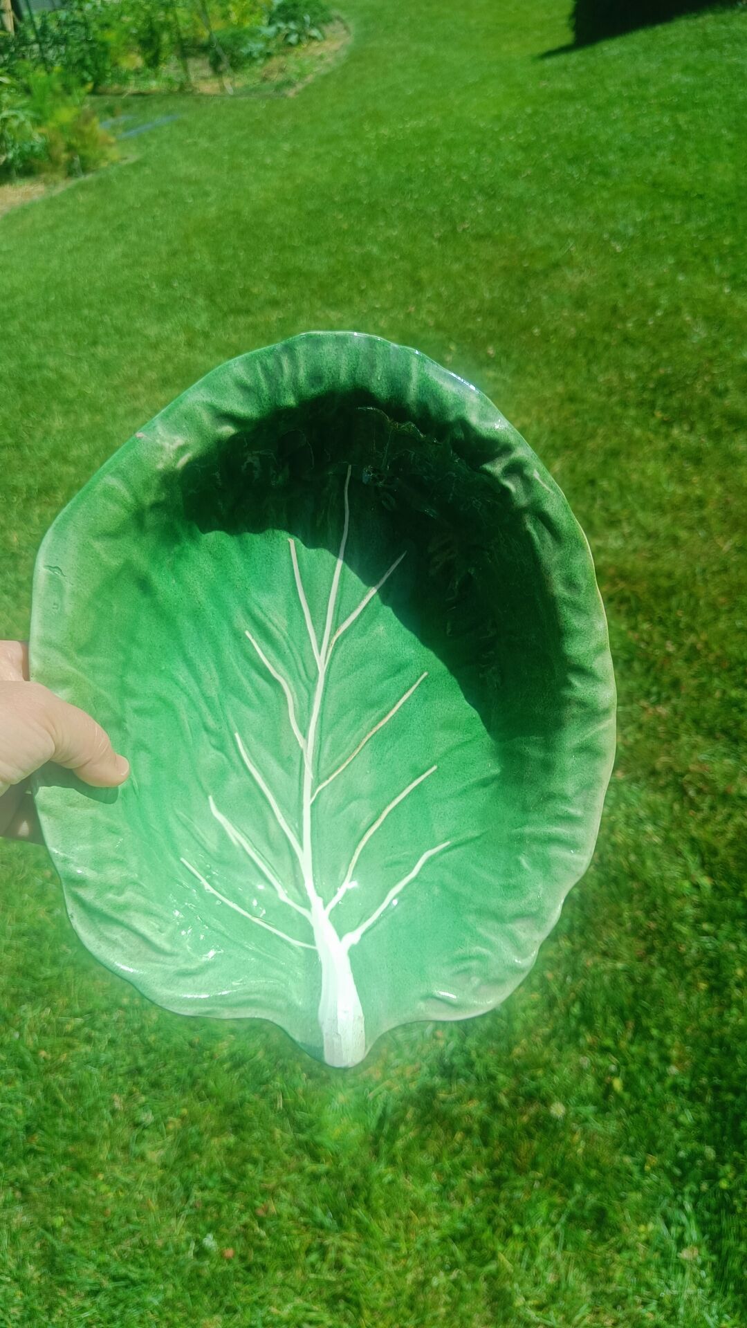 Vintage cabbage decorated earthenware salad bowl