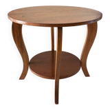 Vintage round oak coffee table with 2 trays