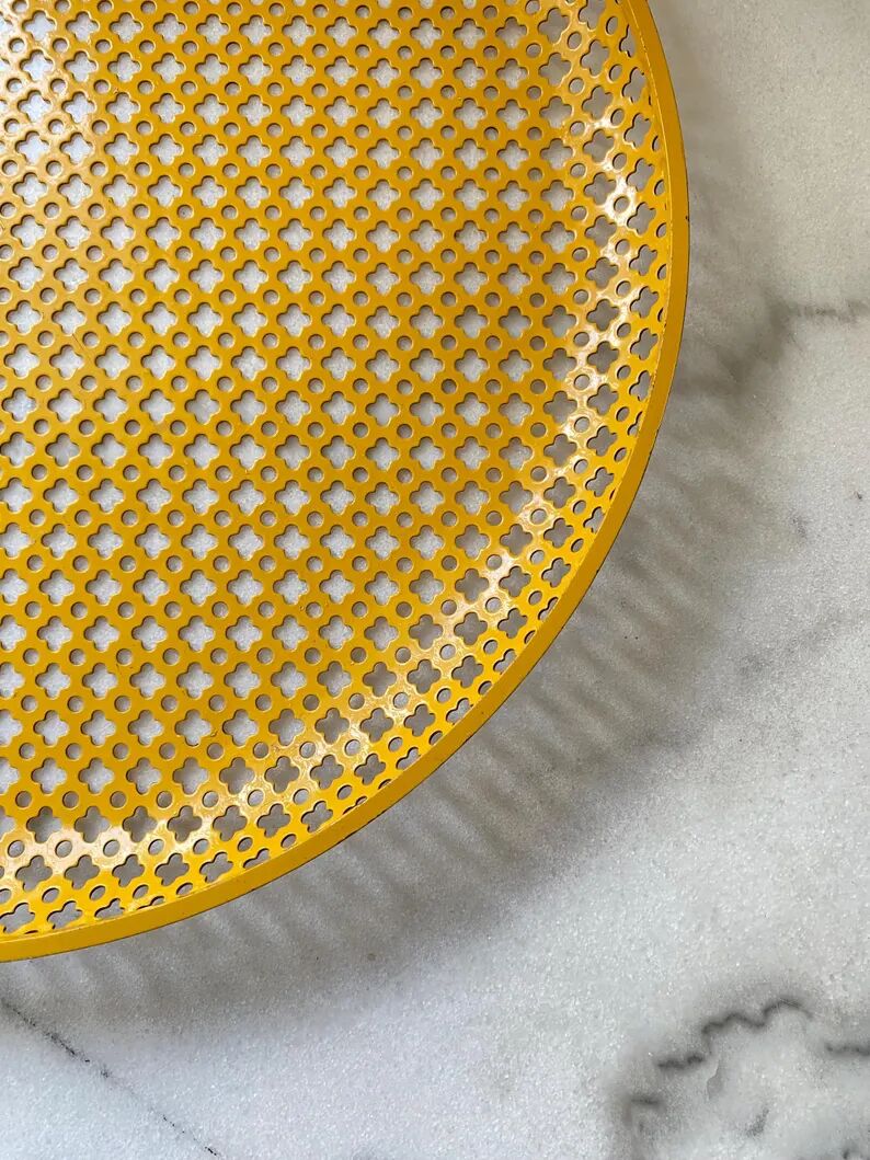 Mathieu Matégot round perforated metal tray, yellow, France 1950s