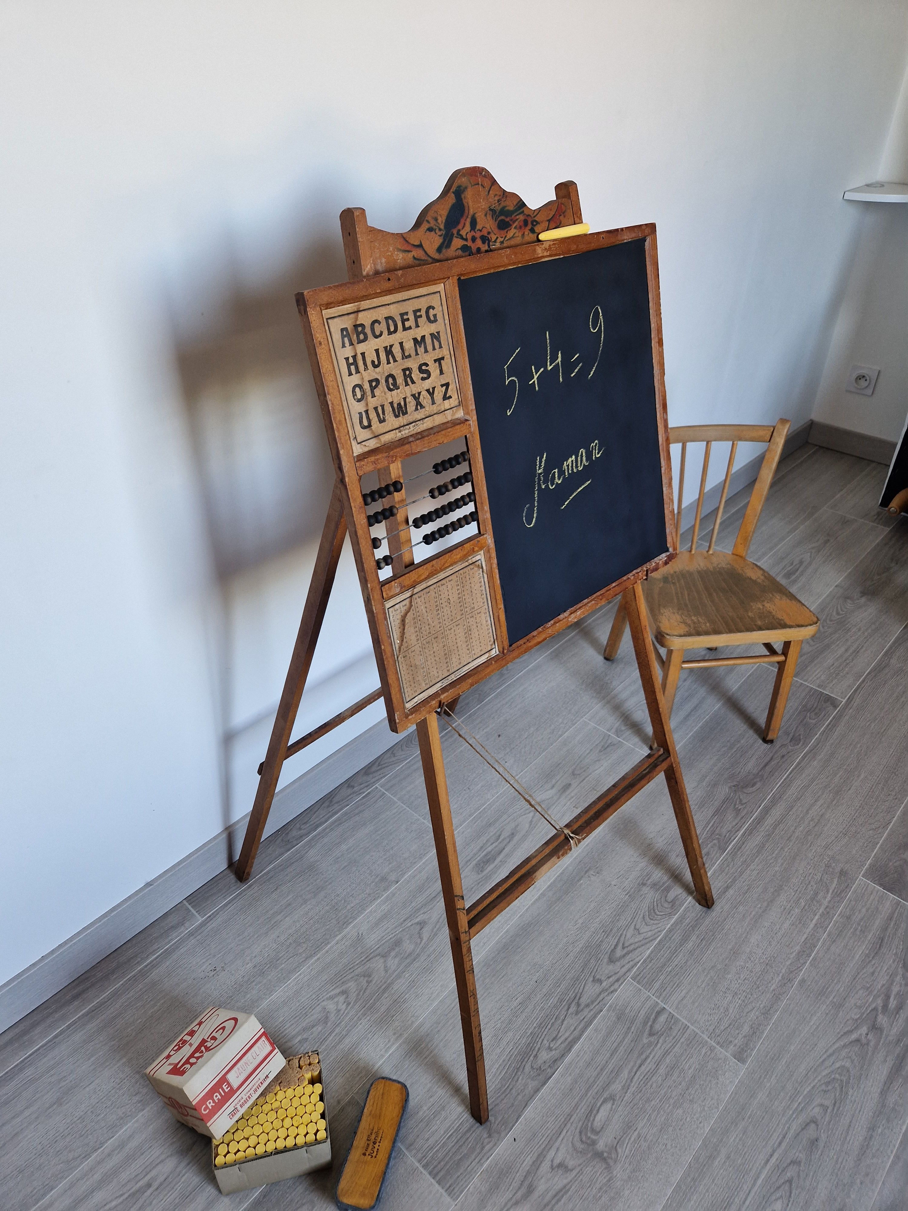Ancien Tableau écolier Pliant Vintage Avec Boulier - Tube Métal Orange - Objet De Décoration #A284