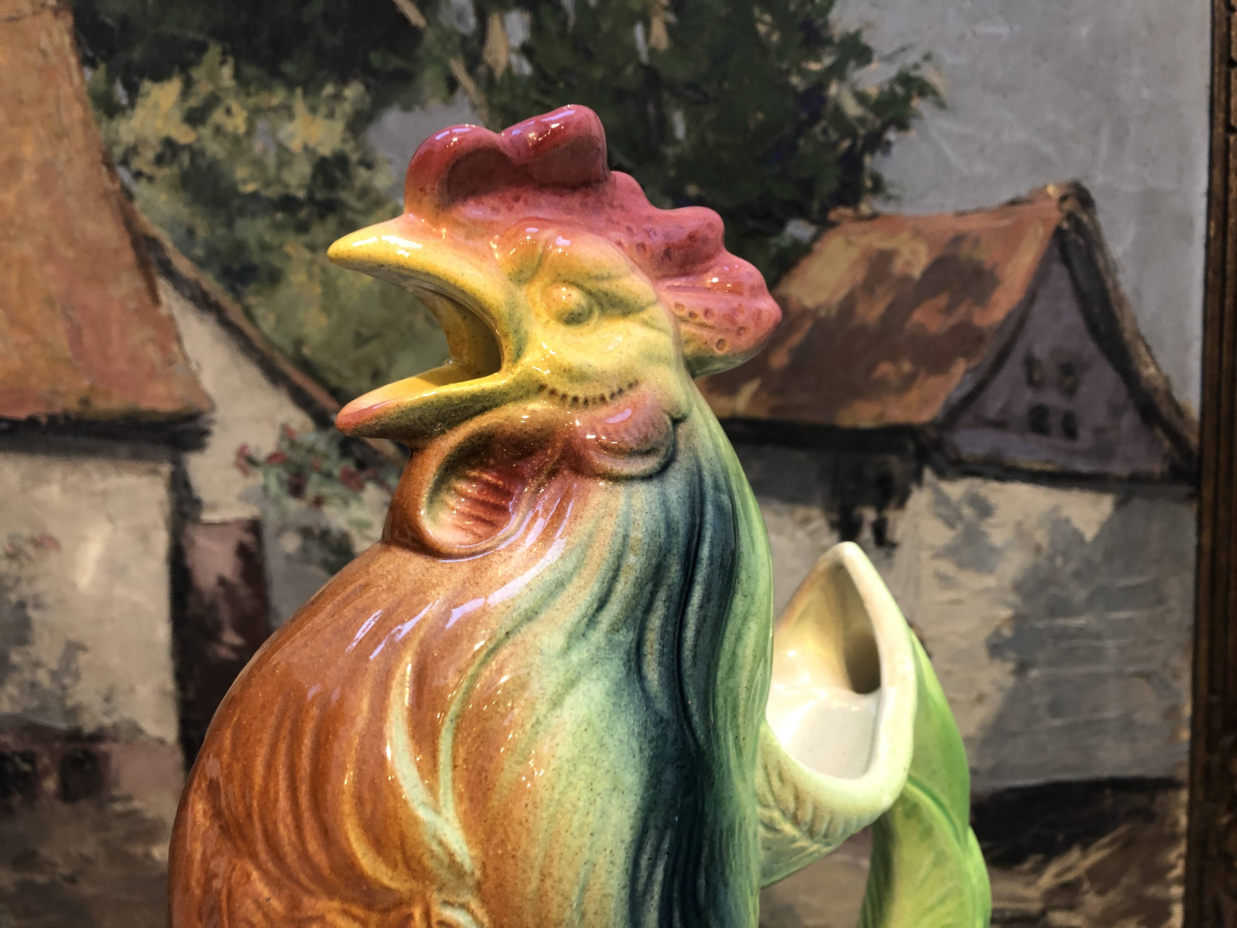 Pichet carafe coq in barbotine france vintage