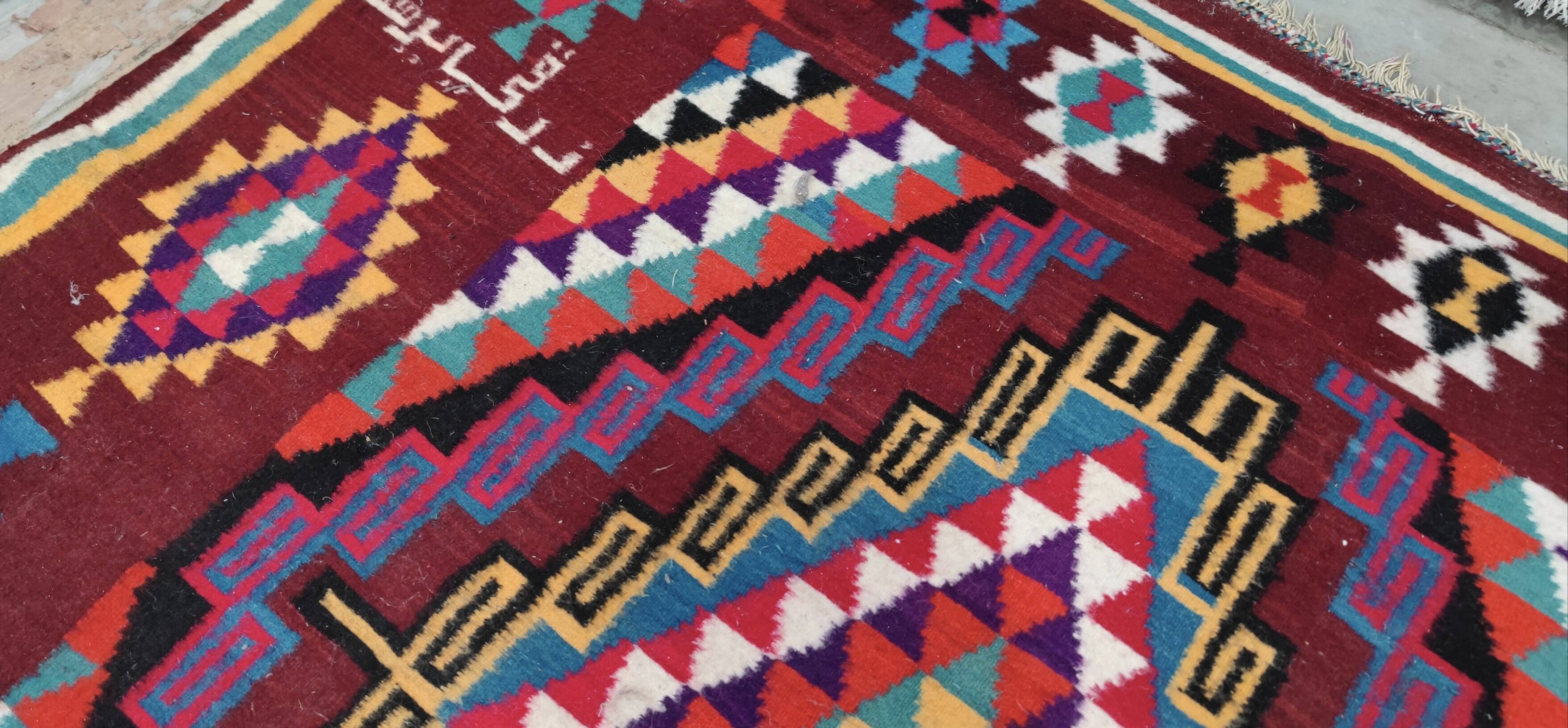 Double-sided Berber kilim rug hand-woven in natural wool