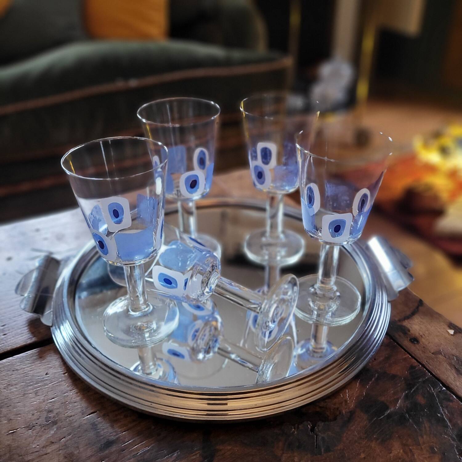 Set of 5 Italian stemmed glasses, Cerve design - lucky eye motif