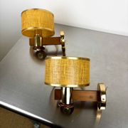 Pair of vintage rattan & wood wall sconces, Italy, circa 1970s