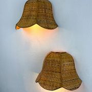 Pair of vintage woven rattan wall shades, Italy 1970s