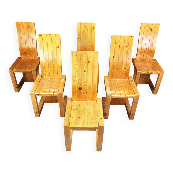 Chaises de salle à manger vintage en bois de pin finlandais, années 1970 — Beyit