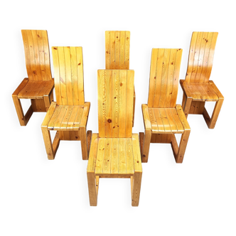 Chaises de salle à manger vintage en bois de pin finlandais, années 1970