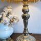 56 cm retro lamp in silver metal with fringed lampshade