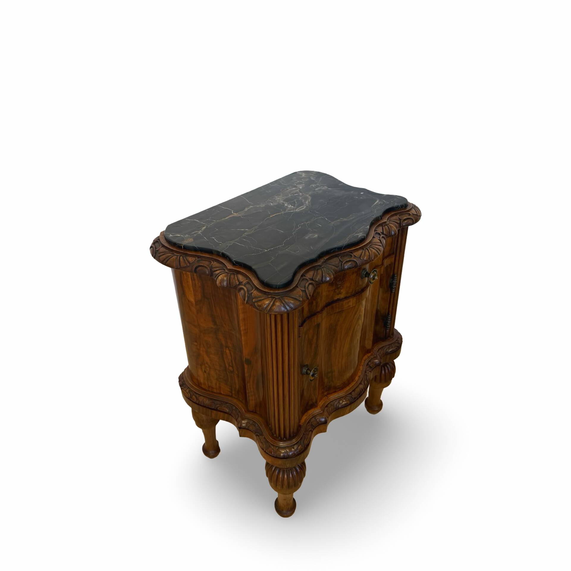art deco walnut serpentine nightstands, 1920s