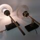 Pair of brass and glass wall lamps