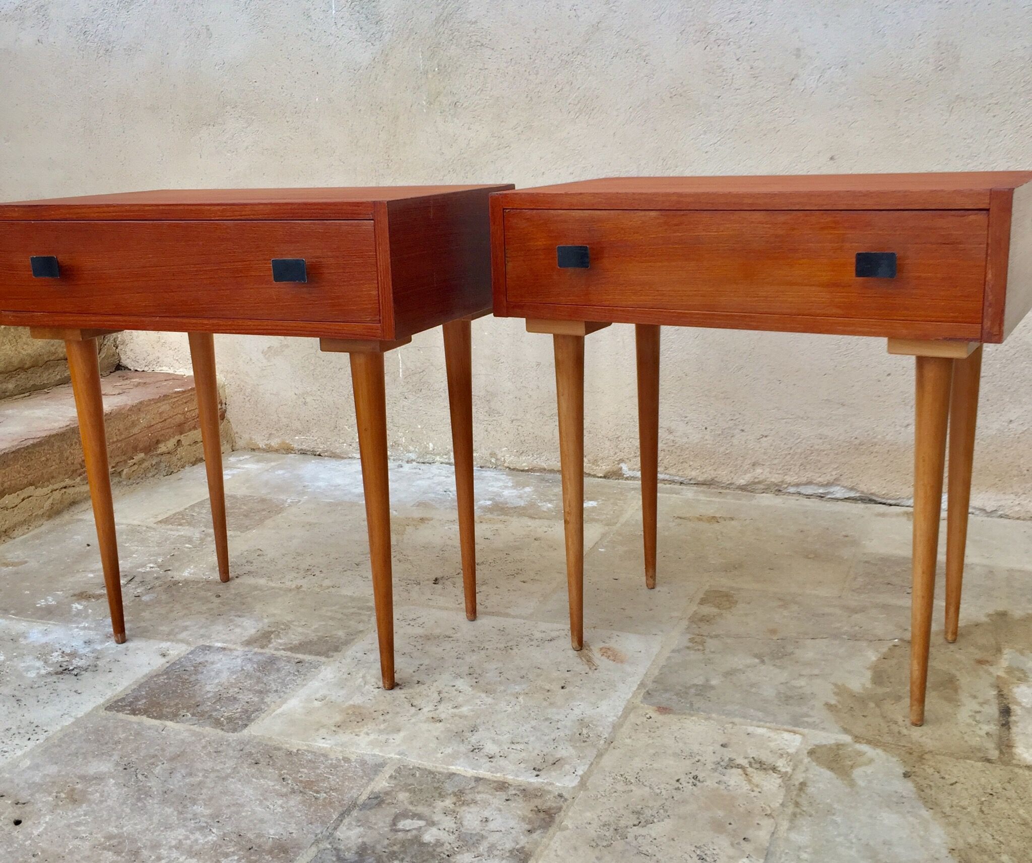 Pair of nightstands vintage teak Scandinavian style
