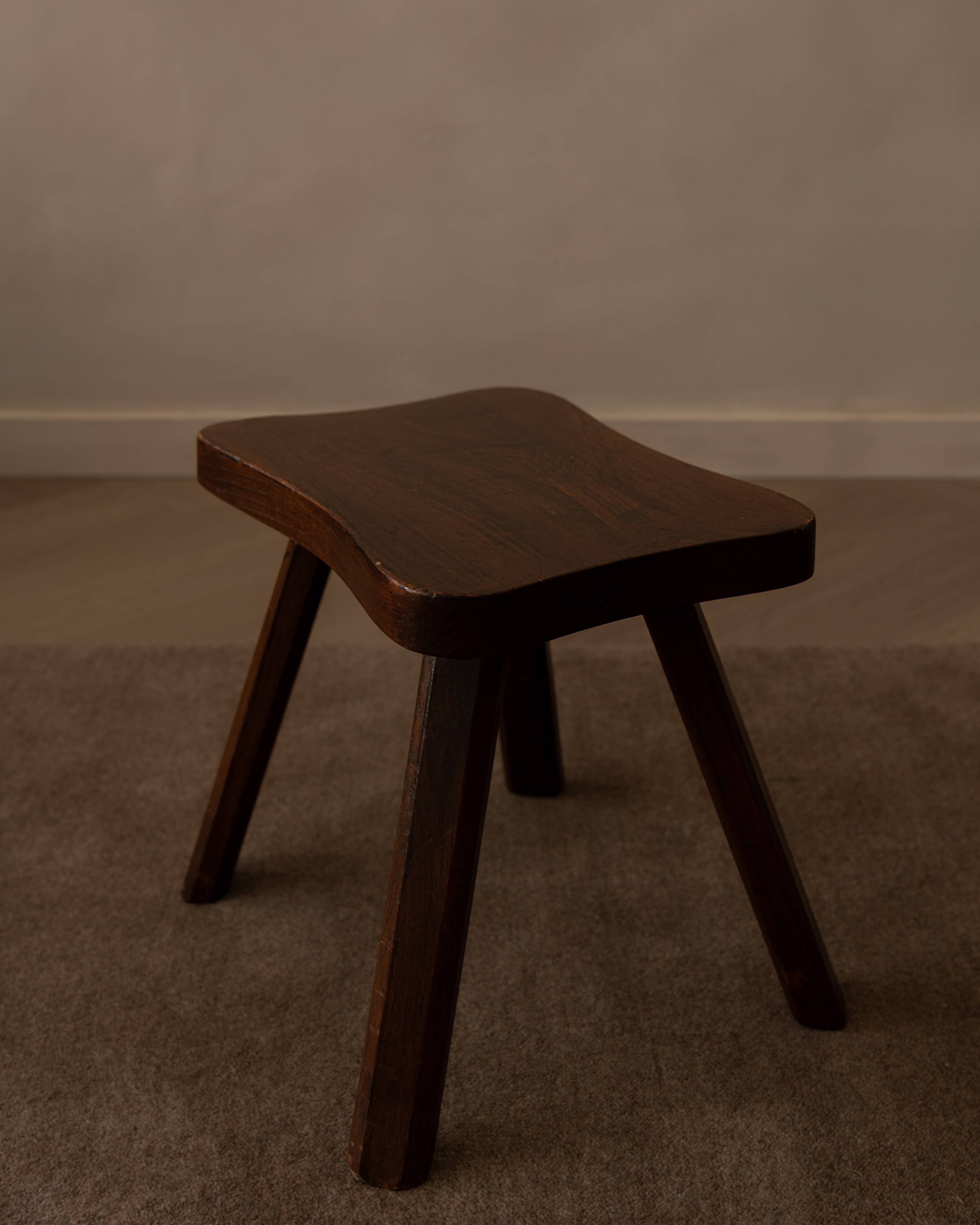 Vintage wooden wave stool · rustic low side table