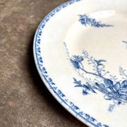 Sarreguemines round dish in blue ironstone, "Carmen" service