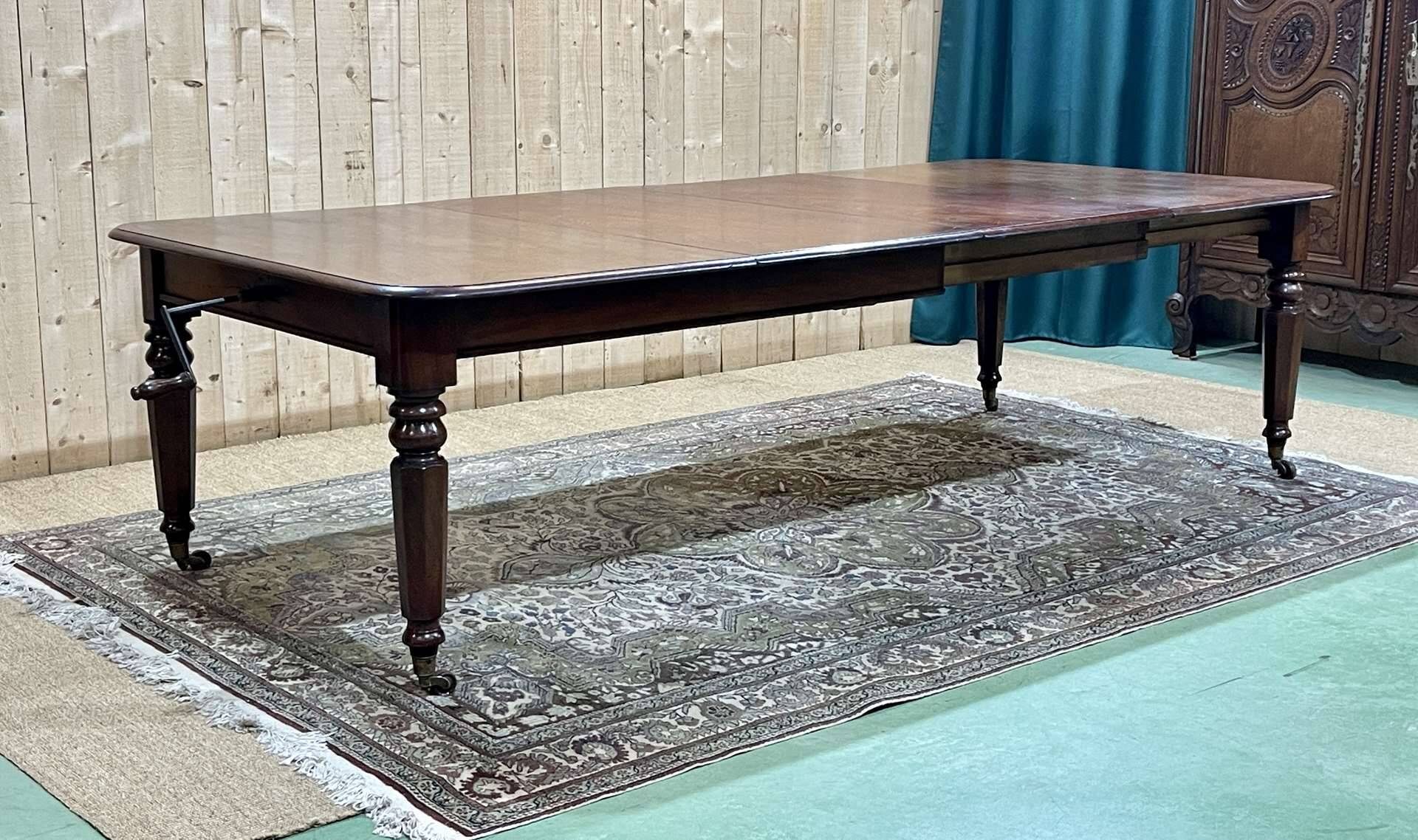Victorian mahogany table with 2 extensions - 19th century work - Crank system