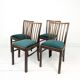 Lot de 4 chaises vintage bois brun, assise verte, style années 50