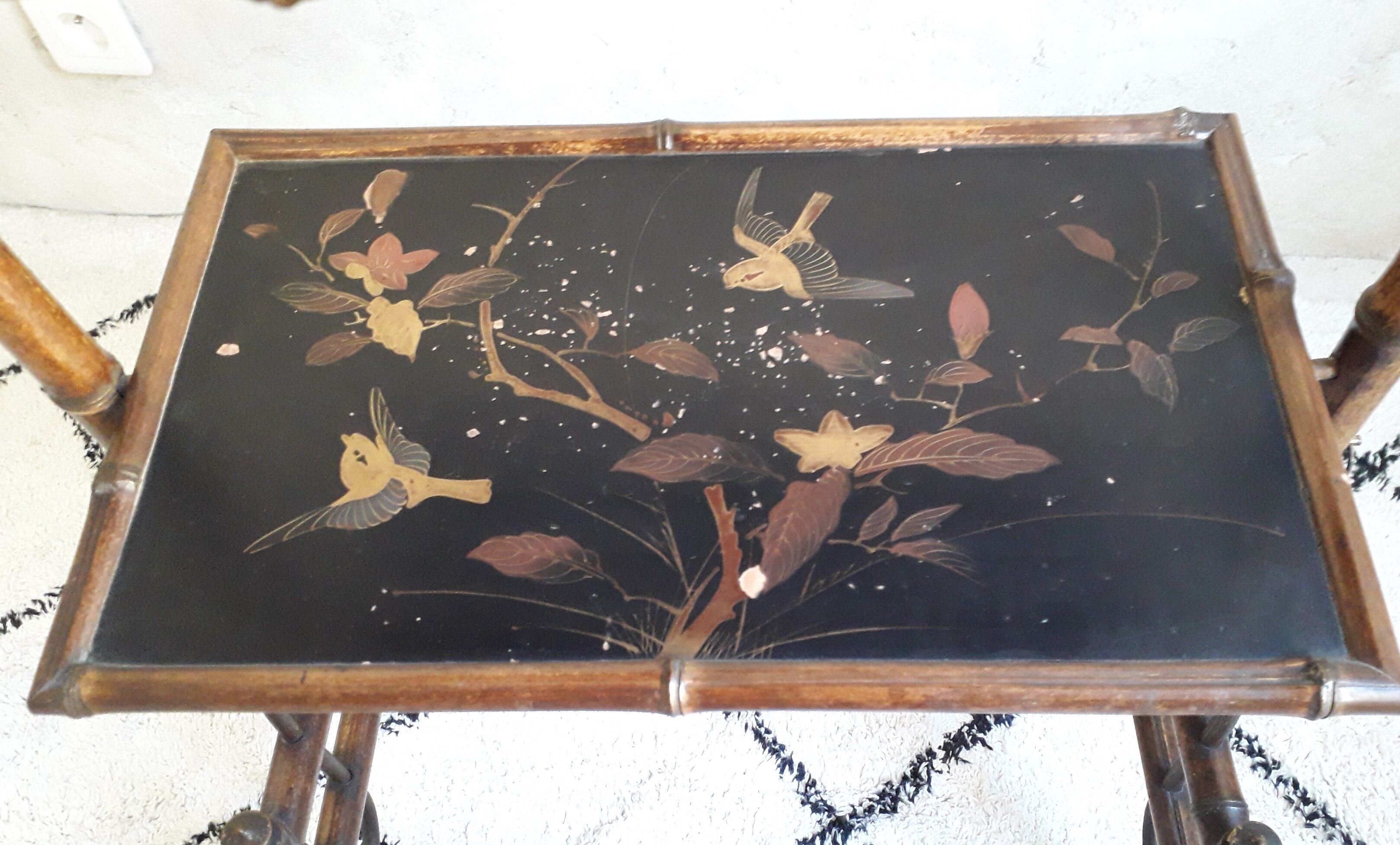 Bamboo shelves, fireplace