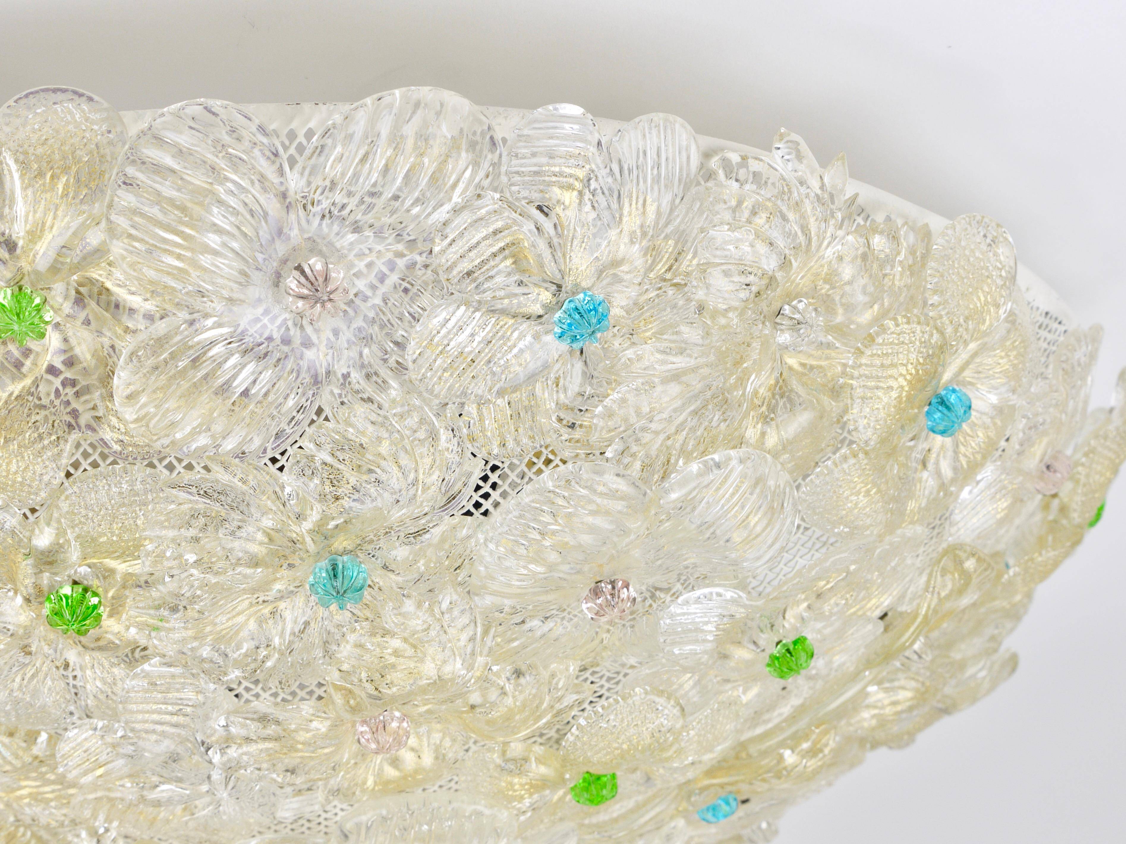 Barovier & Toso Grande Plafonnier Fleur en Verre de Murano Millefiori, Italie, Années 1960