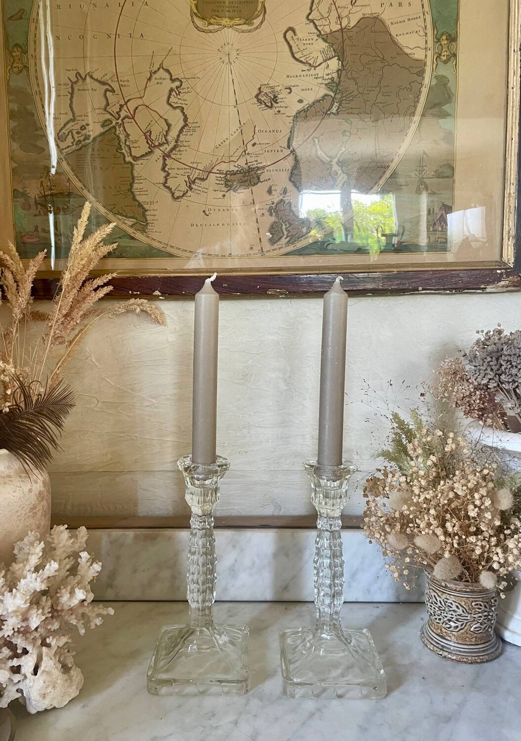 Pair of molded glass candlesticks