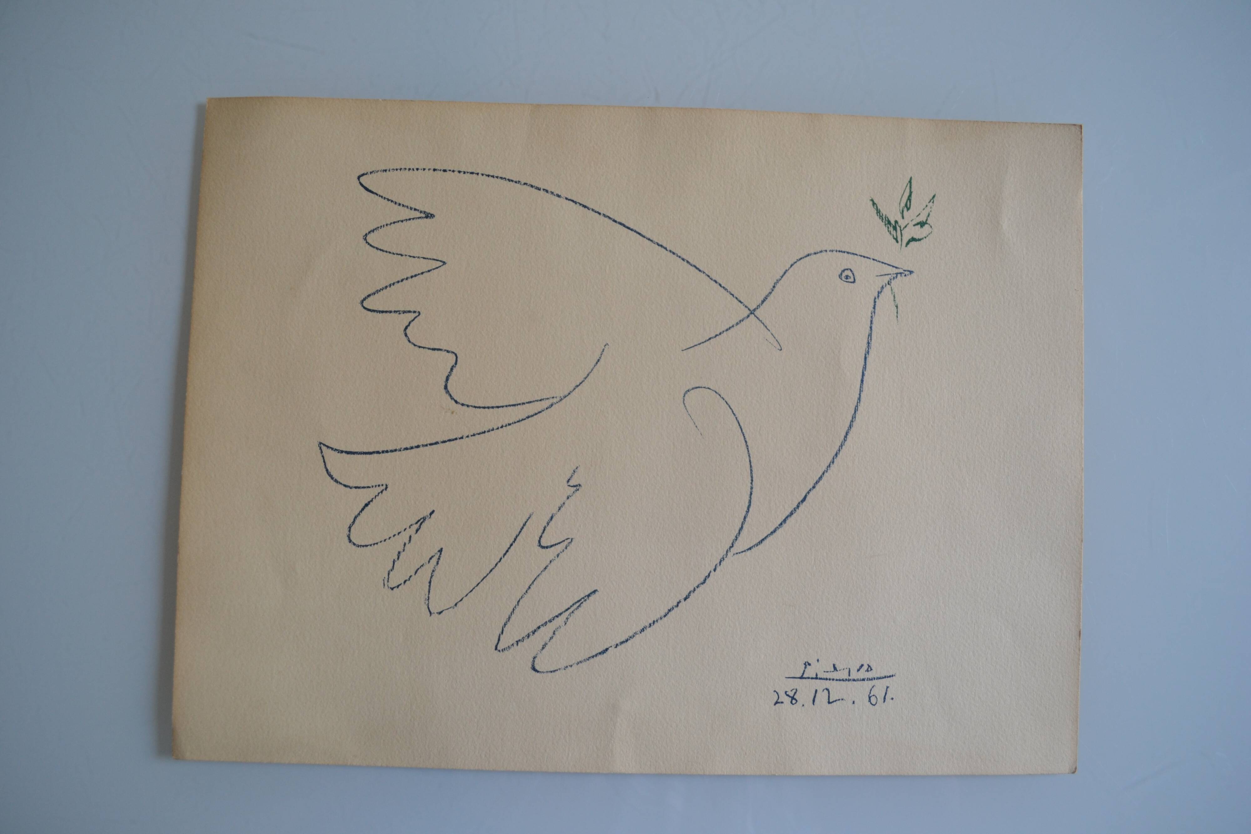 Picasso original lithograph 1959 The Blue Dove 38x28cm