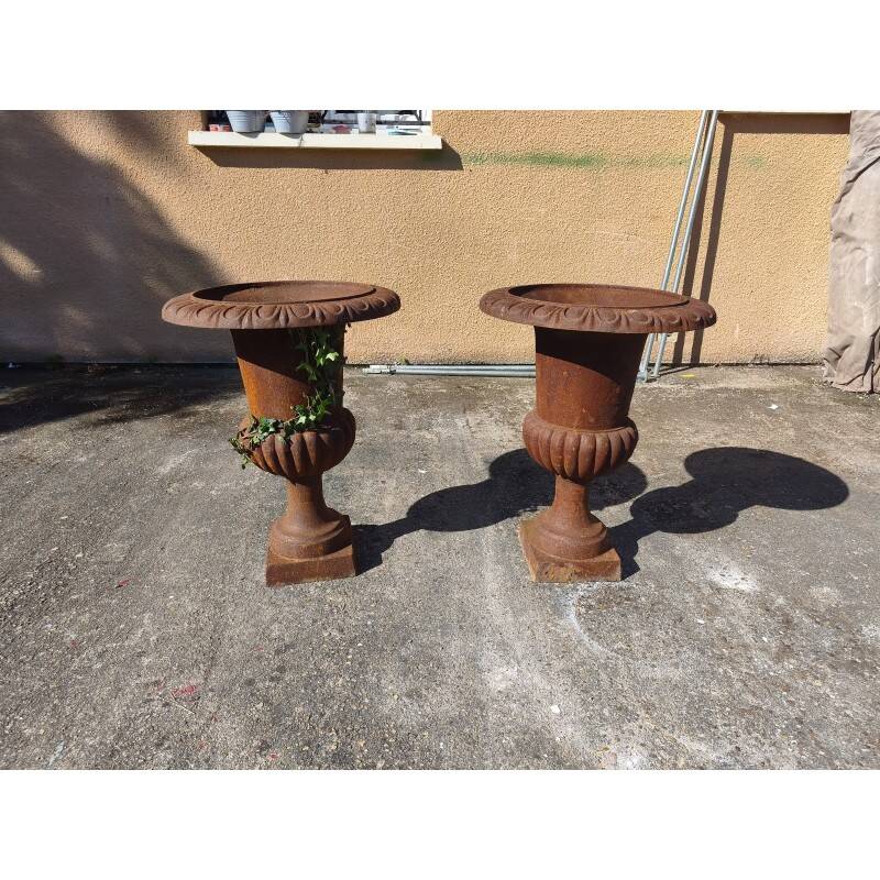 Pair of 19th-century cast iron Medici vases