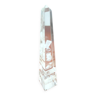 Vintage obelisk glass paperweight with inclusion