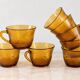 8 Vereco Daisy cups – amber glass – 1970s