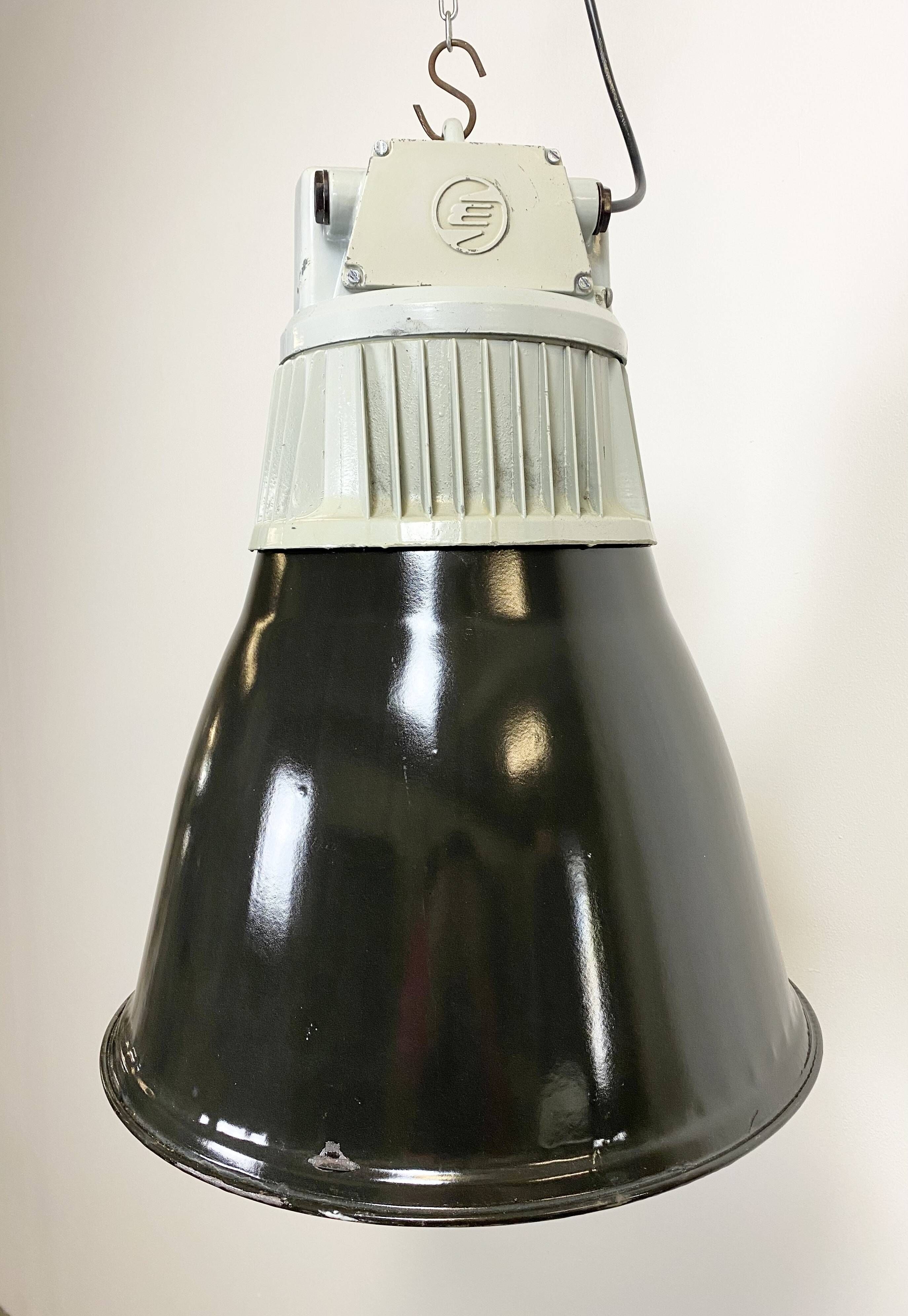 Black enamel industrial pendant light, 1960